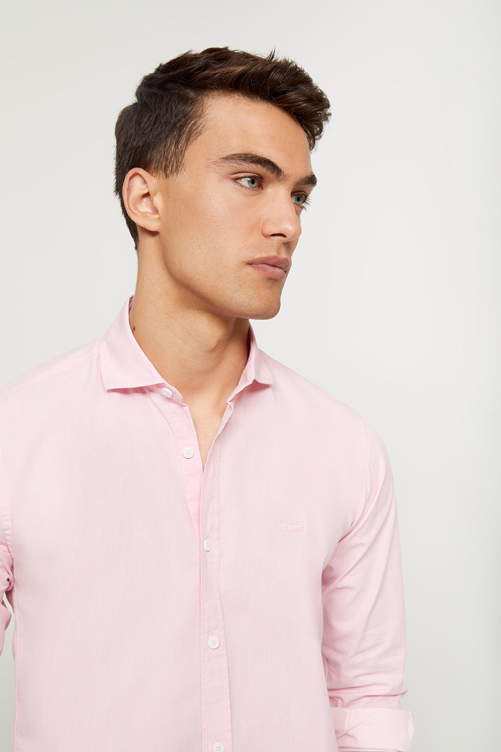 Desaparecer Prominente Actualizar Camisa de cuello italiano rosa con detalle bordado