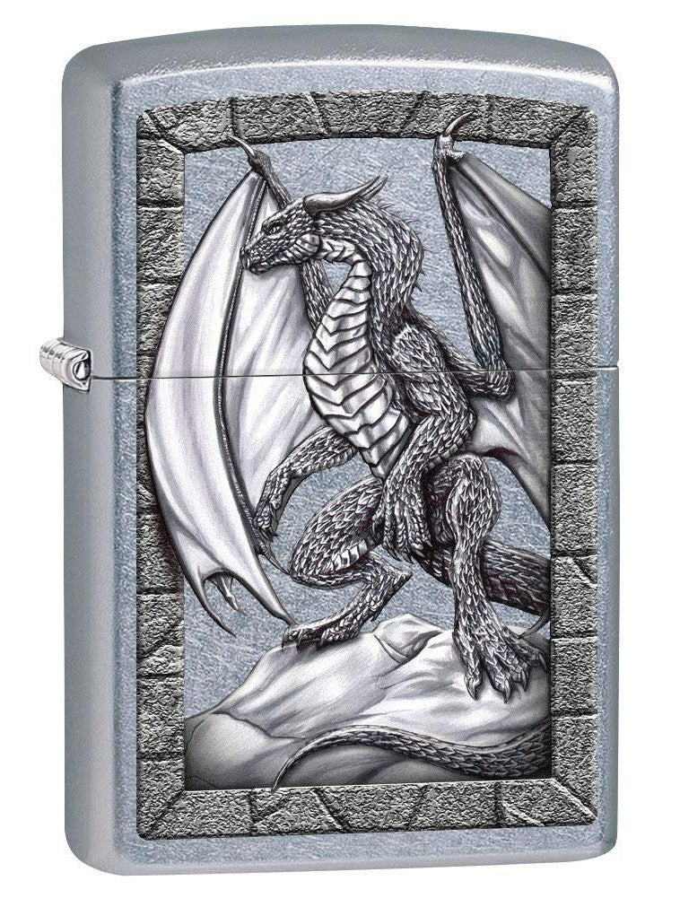 Zippo Lighter: Dragon on Rock - Street Chrome 80433