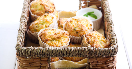 a basket of Zucchini Muffin Bites