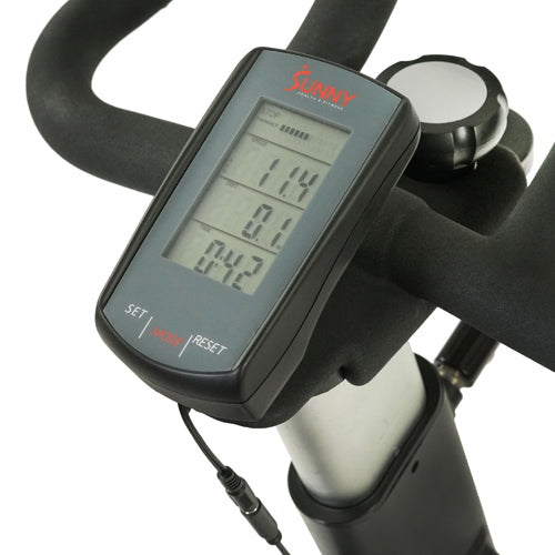 ADVANCED PERFORMANCE MONITOR | Sunny Health & Fitness’ most advanced performance monitor tracks: speed, avg speed, max speed, cadence (RPM), avg cadence, max cadence, distance, target distance, time, calories, race, target time, and pulse.