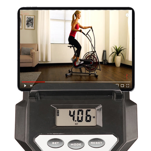 DEVICE HOLDER | Prop up your smart device on the holder to watch movies, workout videos or play your favorite music while you ride.