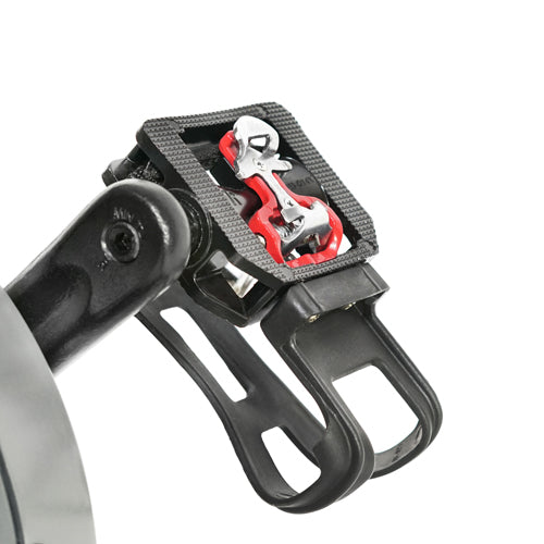 CLICK IN & RIDE | Dual-sided pedals featured with this exercise fitness bike offers riders the option to use their favorite clipless bike shoes or flip it over and use conventional caged pedals.
