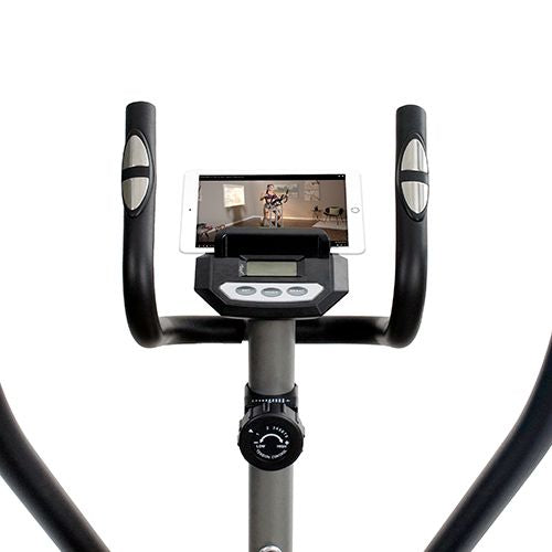DEVICE HOLDER | Secure your mobile device onto the holder and follow along to your favorite Sunny Health & Fitness workout videos.