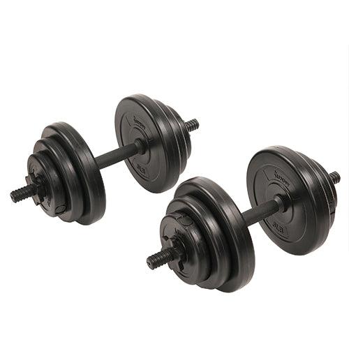 DUMBBELL SET | This set includes (4) 1.5 lb weights, (4) 2.5 lb weights, and (4) 5 lb weights totaling 40 pounds when fully assembled.
