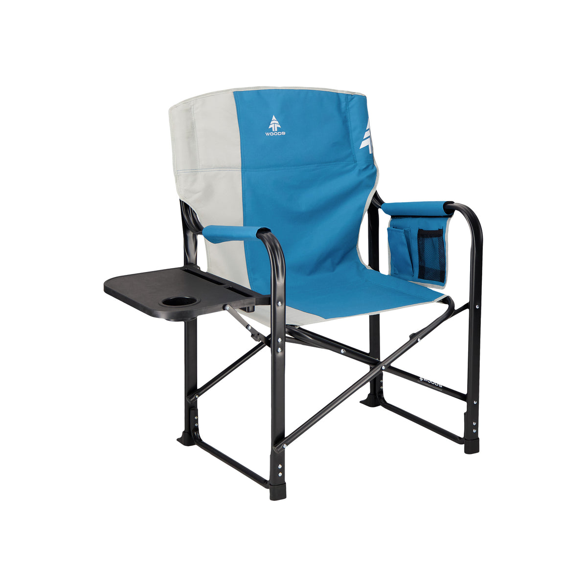 Woods Folding Directors Camping Chair With Table  Blue Coral & Woods