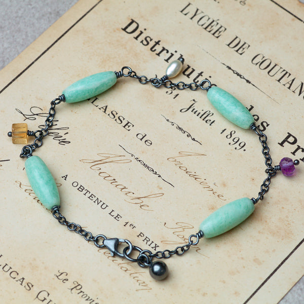 handmade oxidized semi-precious bracelet