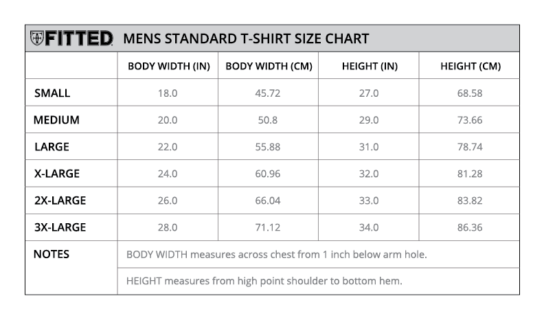 T-shirt sizing chart