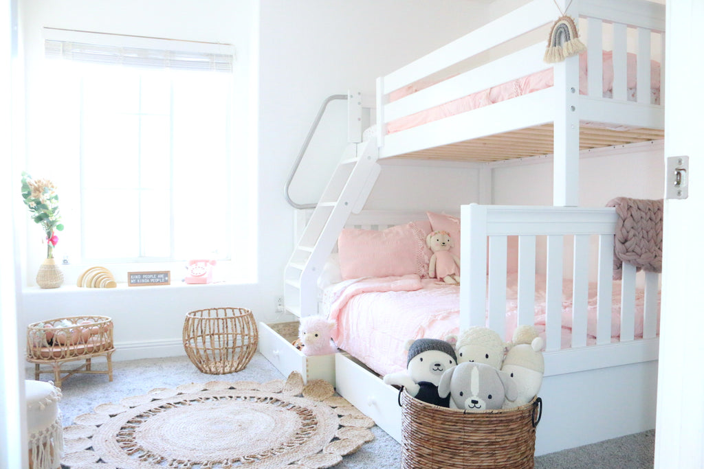 white twin over full bunk beds for girls