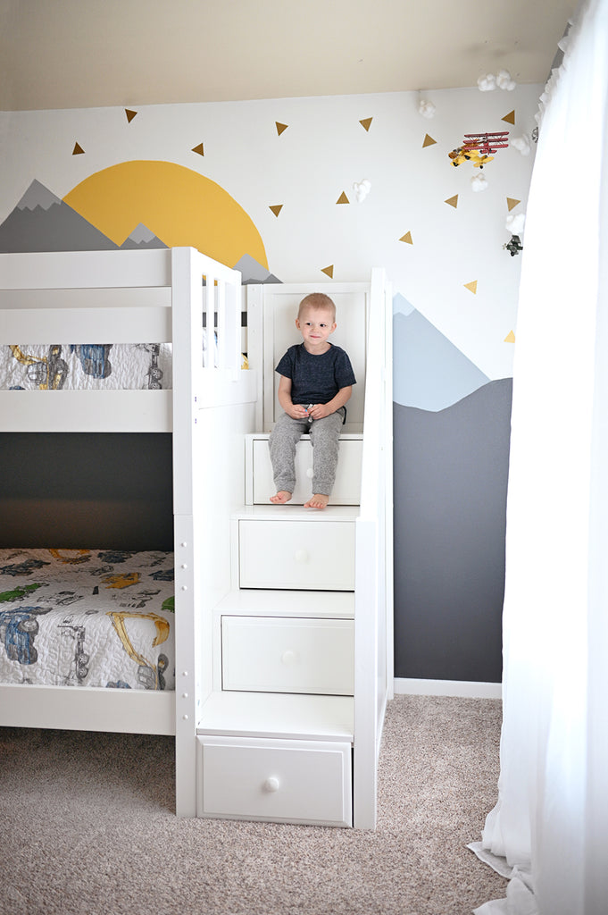 twin bunk beds with stairs airplane mountain theme room