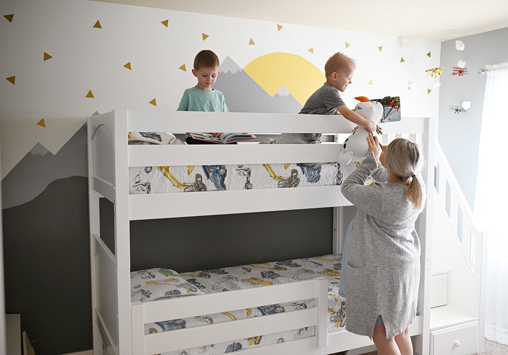 twin bunk beds with stairs airplane mountain theme room