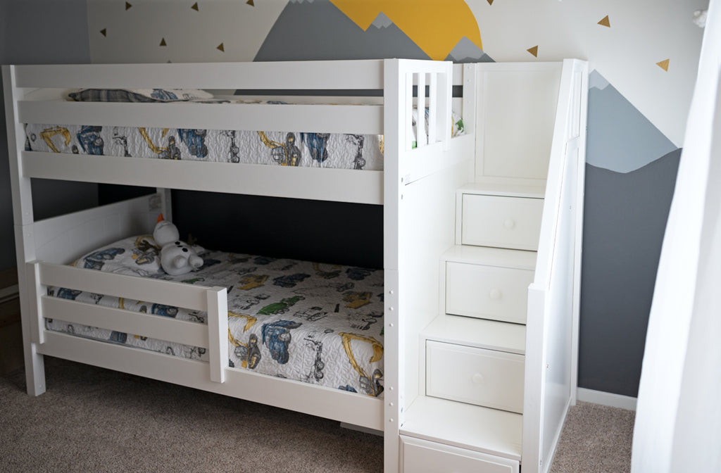 tanya mama of three cubs room reveal twin bunk beds with stairs boys room