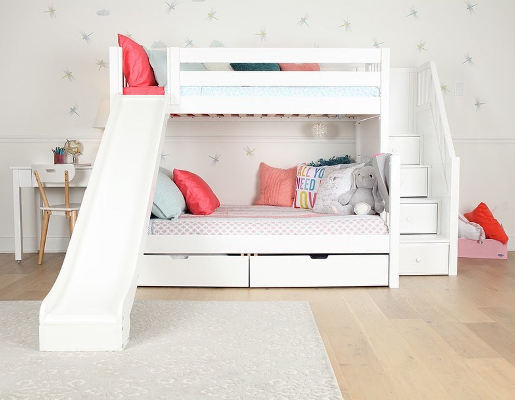 twin over full bunk beds with slide and stairs