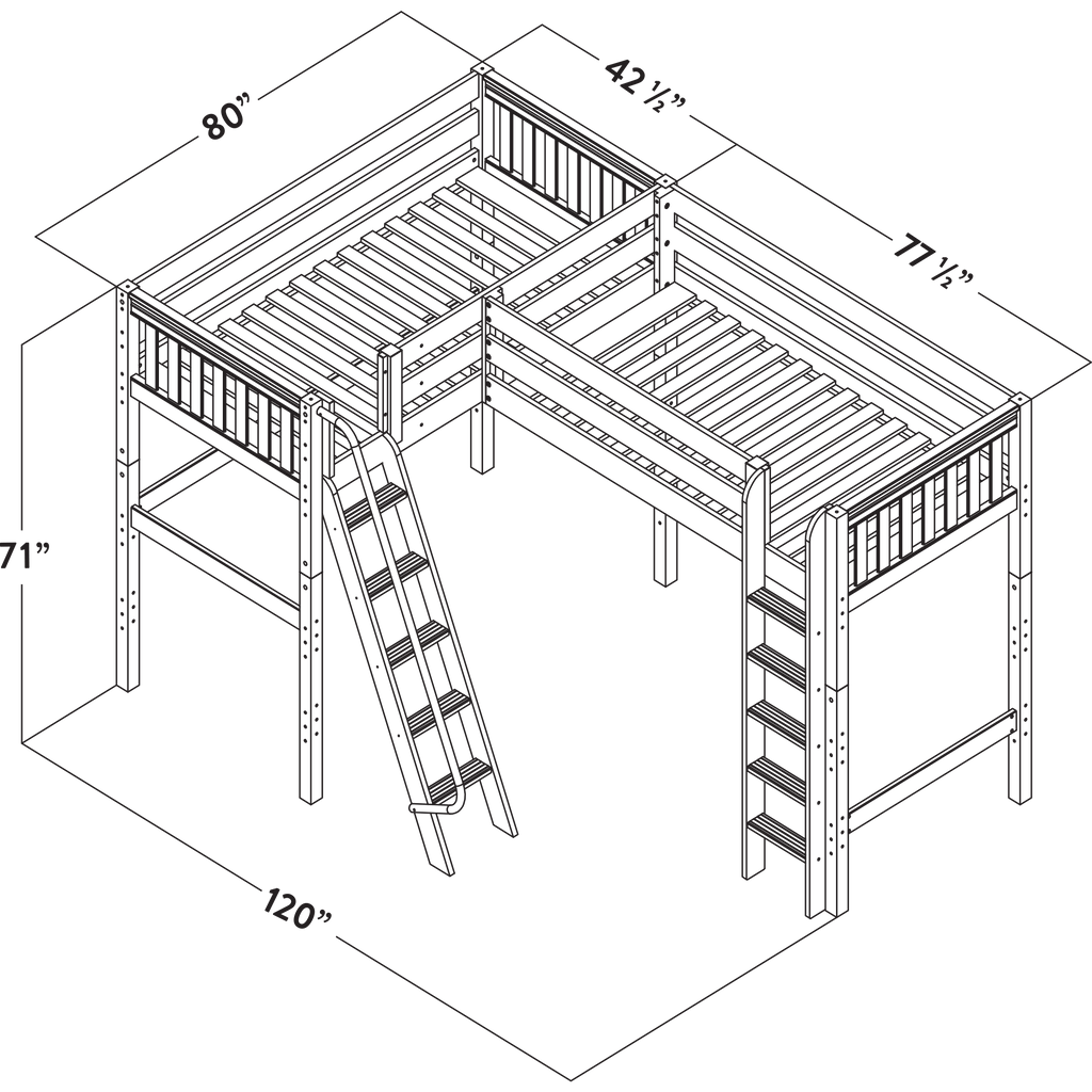 dimensions high corner loft bed