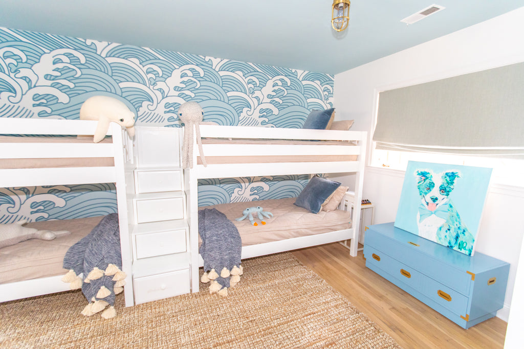low quad bunk bed with stairs