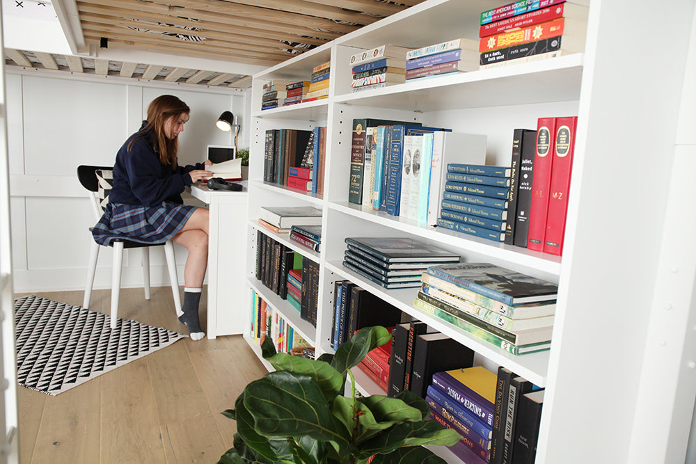 bookcases under study loft bed
