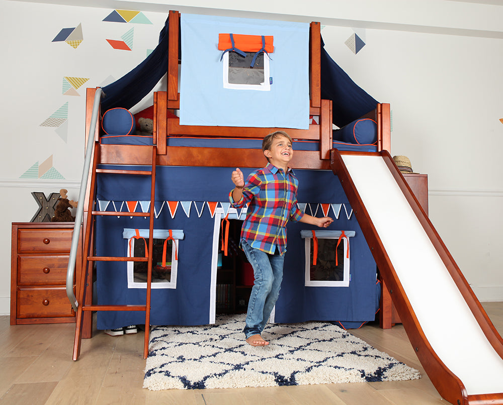 mid loft bed with slide and top tent