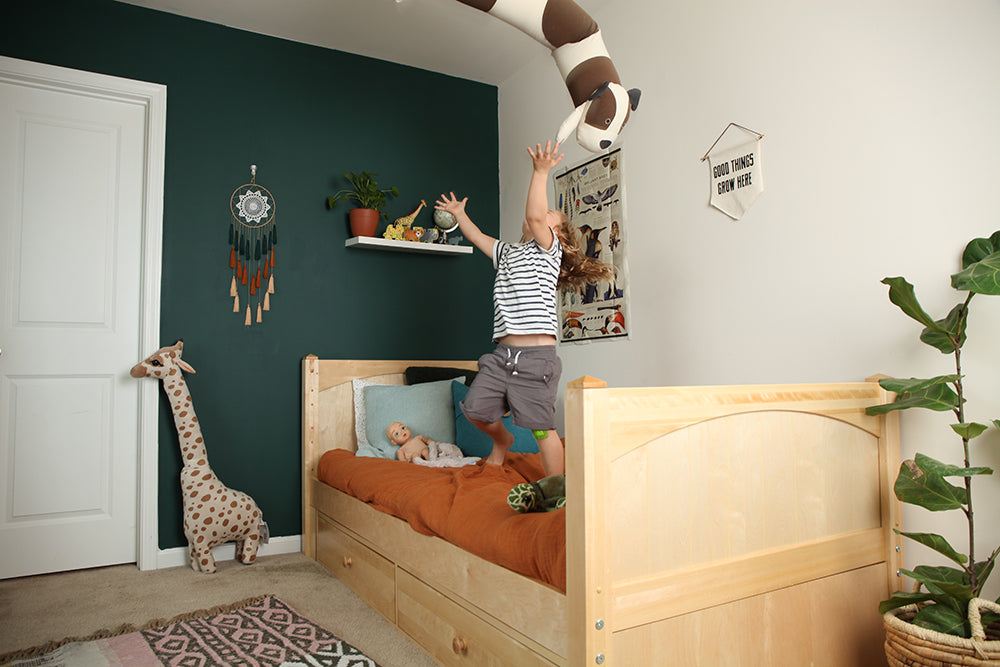 toddler boys bed natural wood