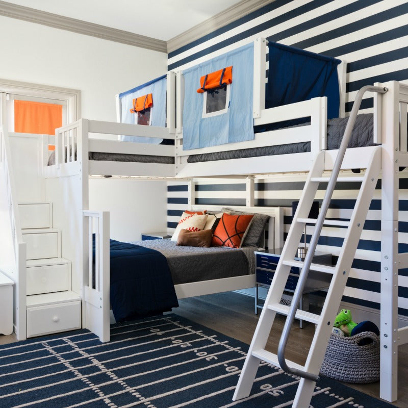 triple corner bunk bed sports themed room