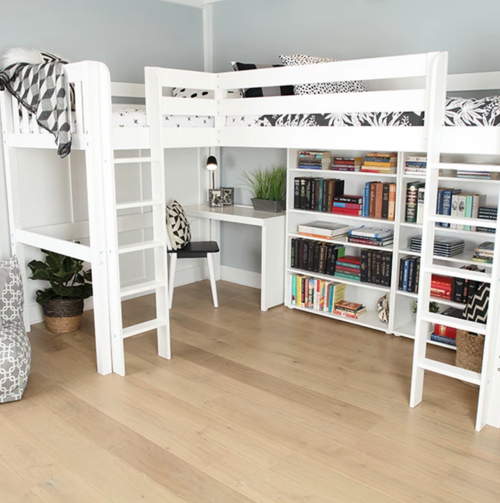 high corner loft bed with desk