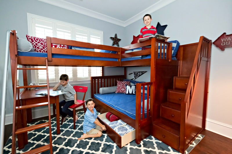 triple corner bunk bed with desk