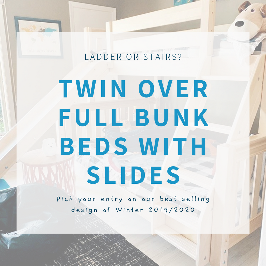 twin over full bunk beds with slides and stairs or ladders