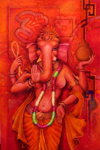 elephant female Ganesh in red
