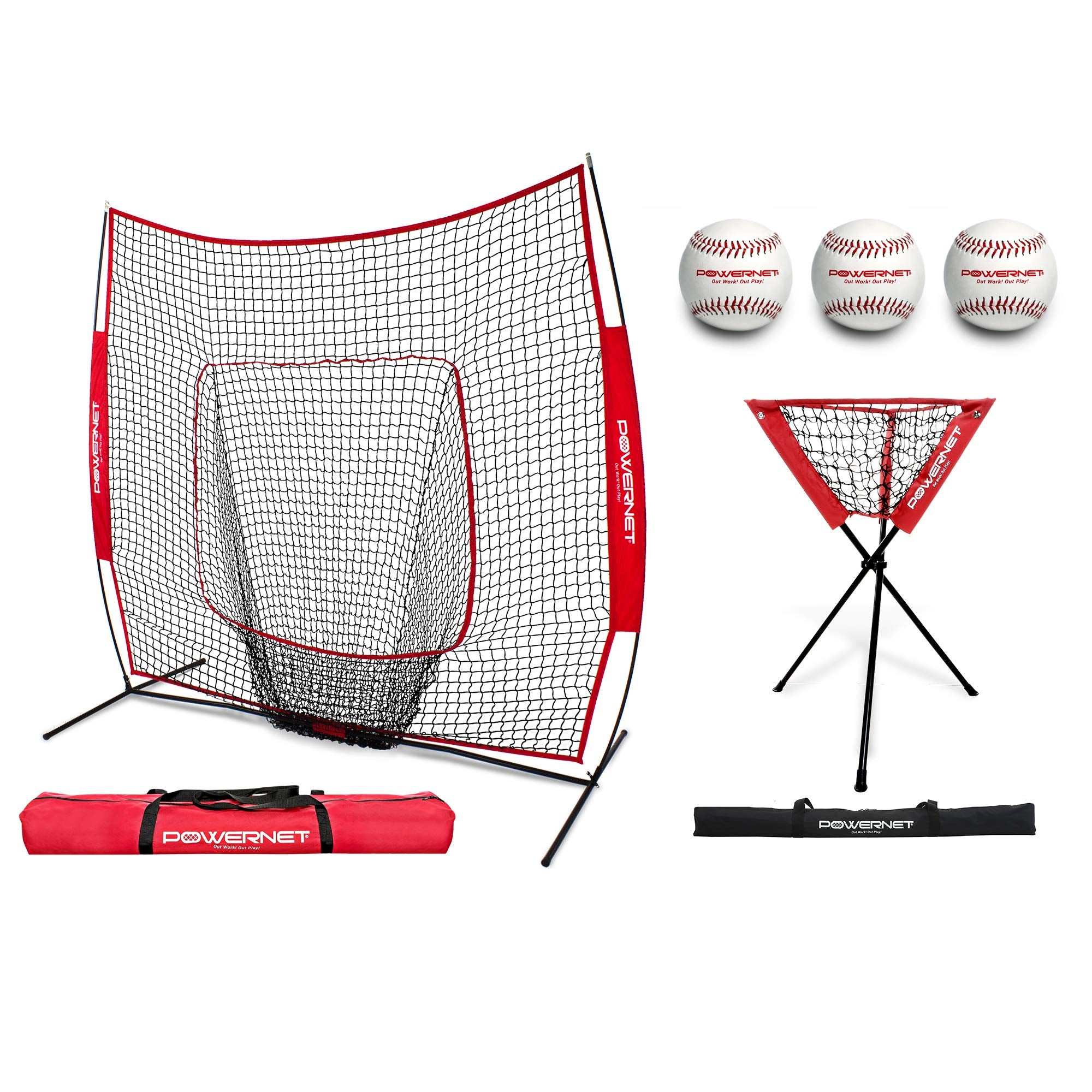 Use During Training and Drills Practice Hitting Fielding Ball Caddy Save Your Back Pitching PowerNet Baseball Softball Practice Net 7x7 3 PK Practice Baseballs Bundle Batting 