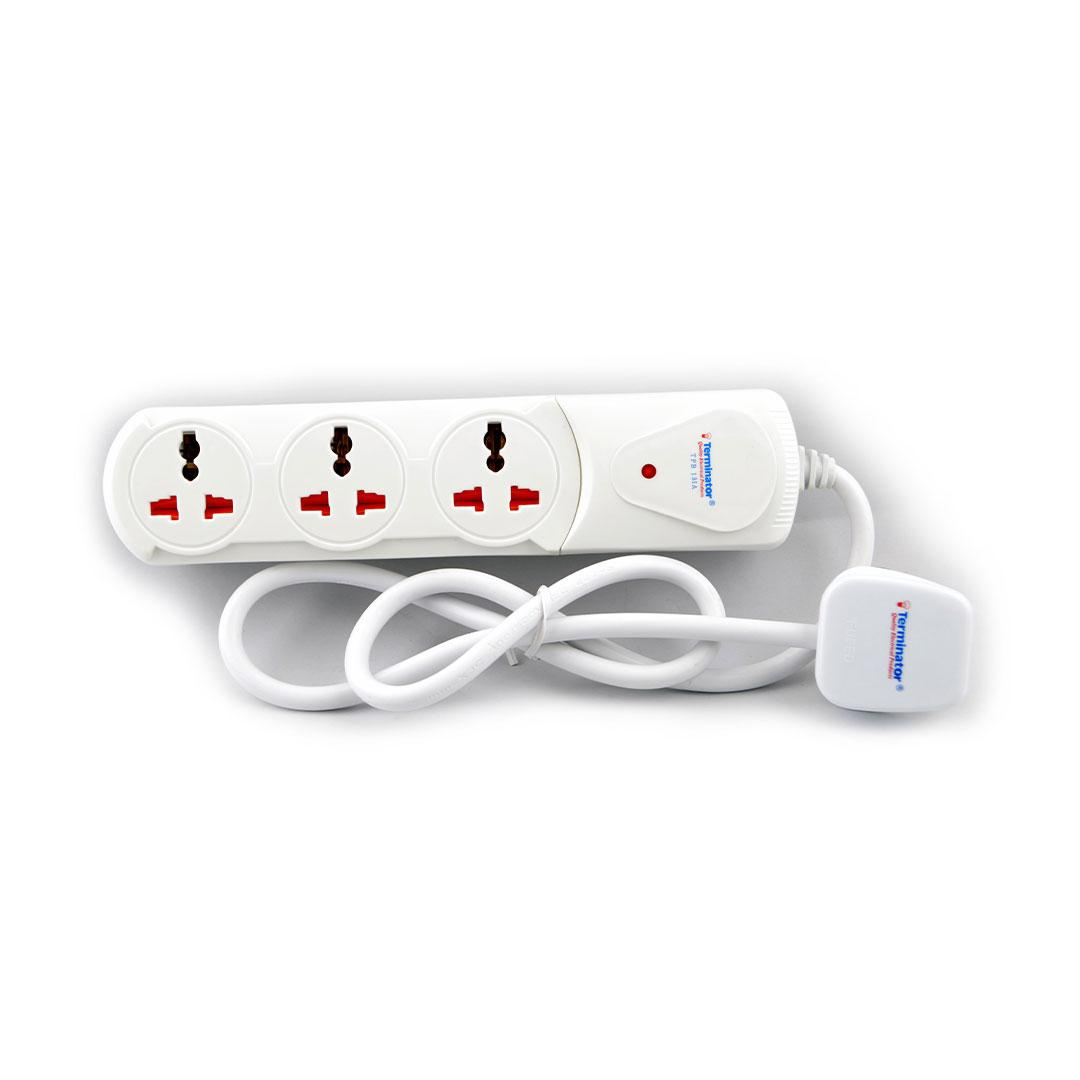 Terminator 3 Way Universal Extension Socket With LED 5M Cable II وصلة 3مخارج 5متر
