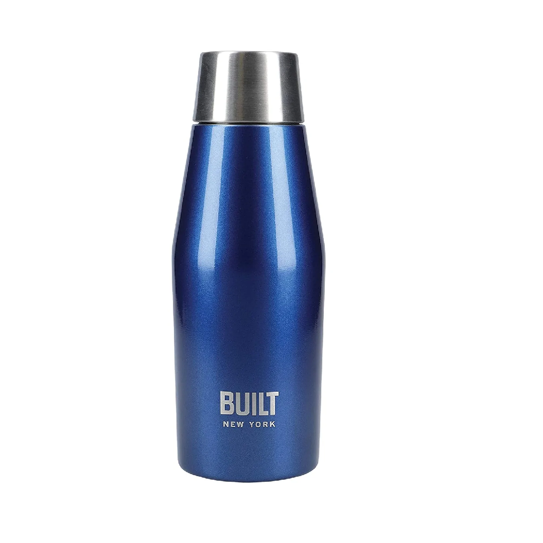 BUILT Apex Insulated Water Bottle w/ Leakproof Perfect Seal Lid, Sweatproof 100 percent Reusable BPA Free 18/10 Stainless Steel Flask, Midnight Blue, 330ml