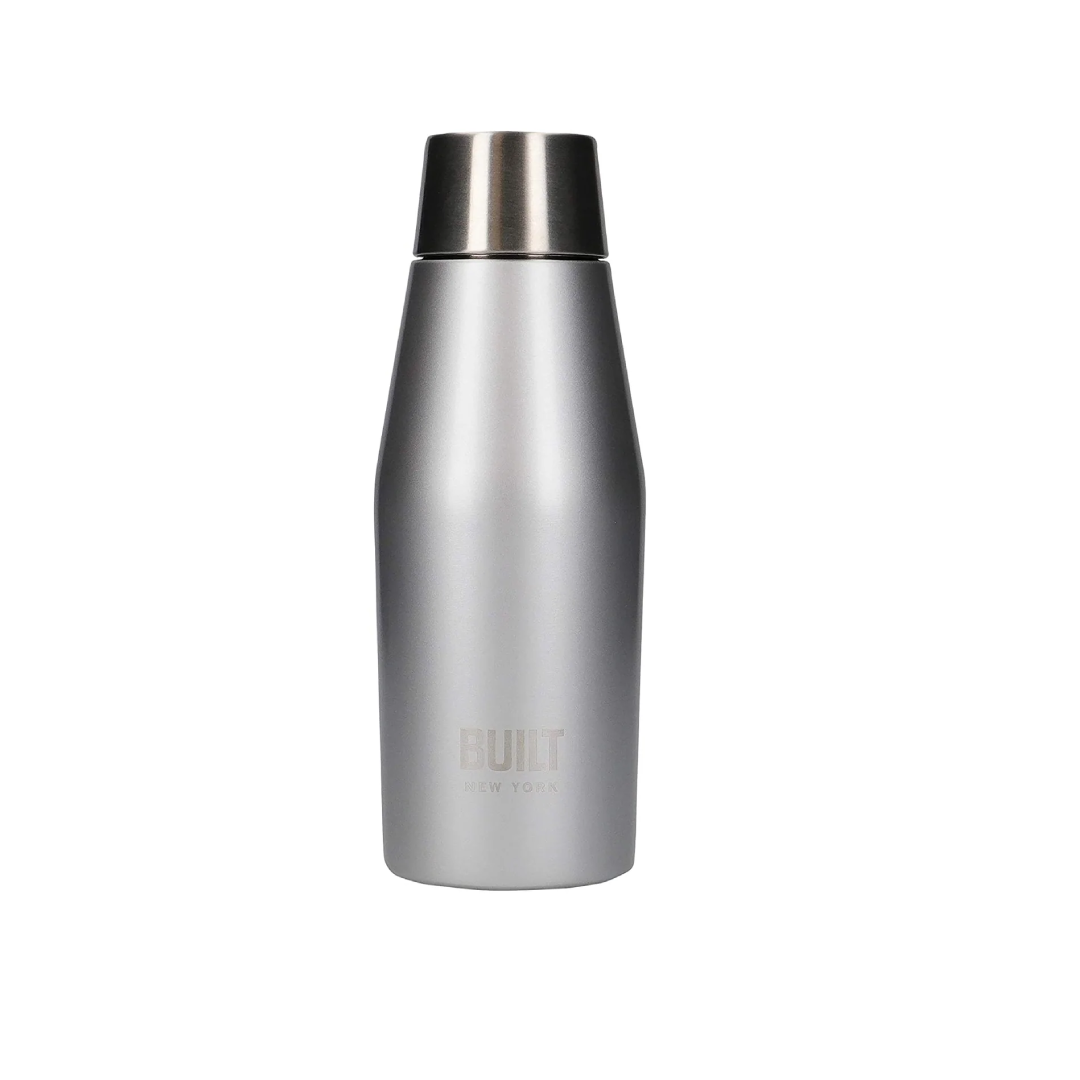 BUILT Apex Insulated Water Bottle w/ Leakproof Perfect Seal Lid, Sweatproof 100 percent Reusable BPA Free 18/10 Stainless Steel Flask, Silver, 330ml