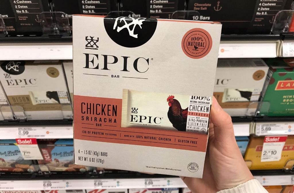 box of epic bars with a chicken illustration
