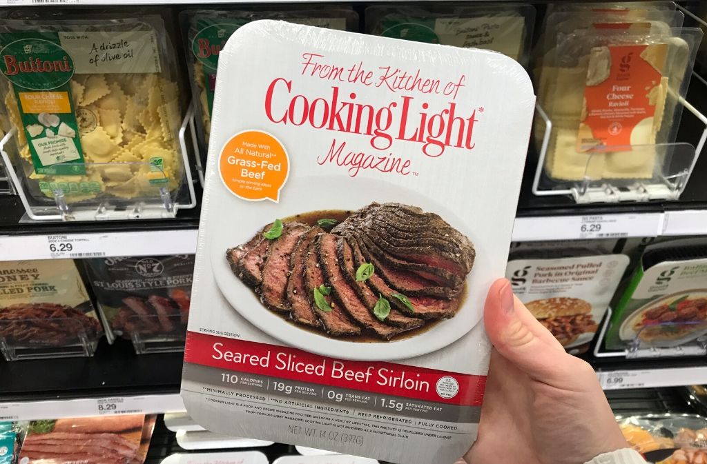 a box of grass fed beef sirloin with the cooking light logo