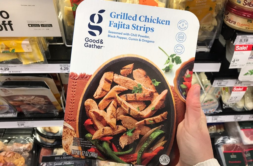 a container of grilled chicken fajita strips