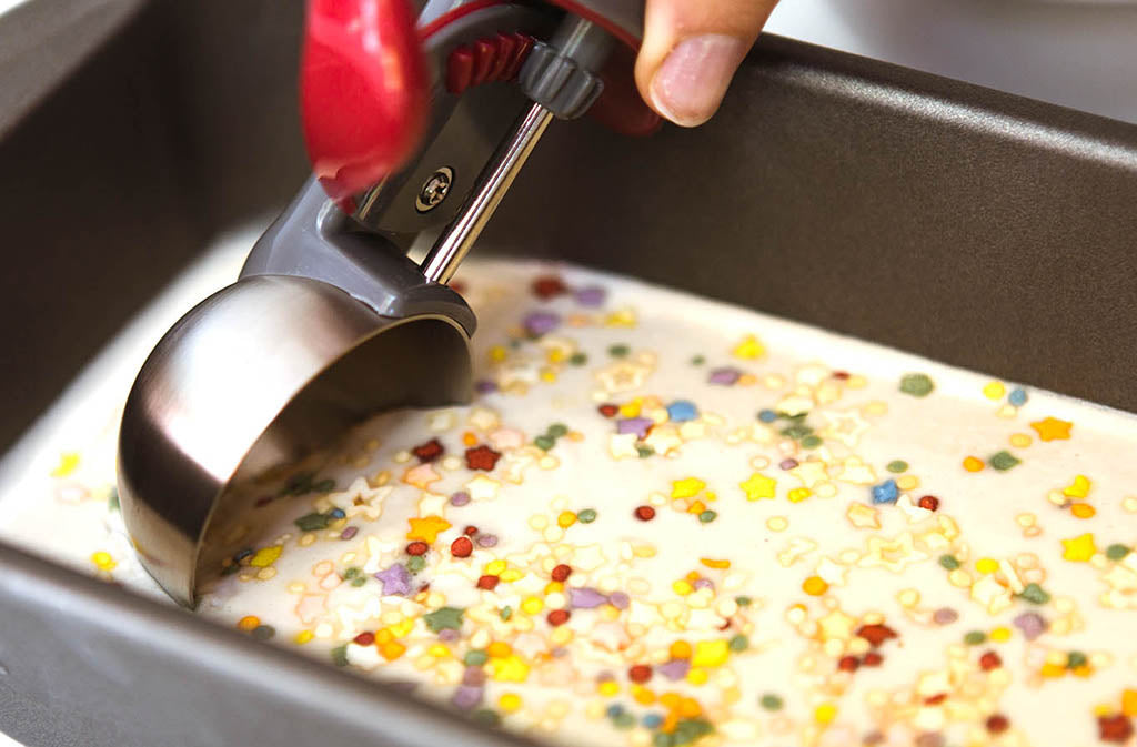 ice cream scoop scooping dairy free cake batter nice cream