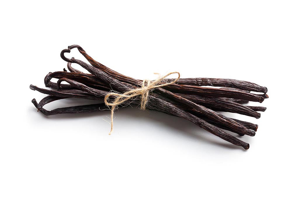 bundle of vanilla beans which are used to make natural vanilla flavor