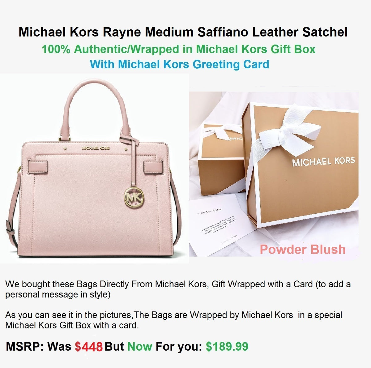 MICHAEL KORS Rayne 35S0SU9S2L Medium Saffiano Leather Satchel Optic