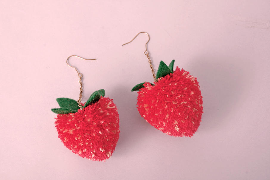 strawberry pom pom pom earrings – Titina Accessories