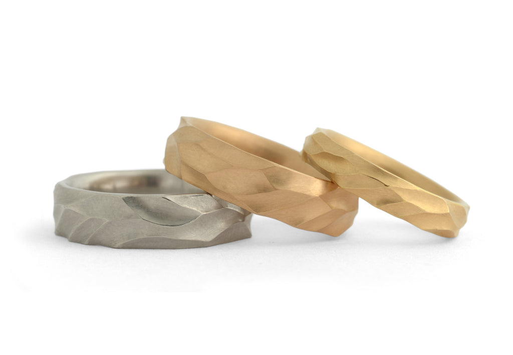 Selection of hand carved wedding bands 