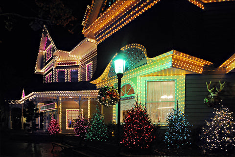 Christmas house lit up for Christmas songs and carols