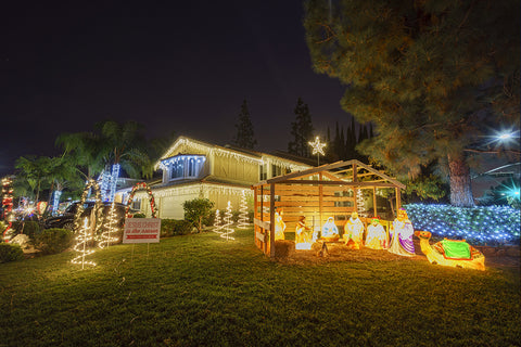 Christmas house nativity lights Christmas songs and carols