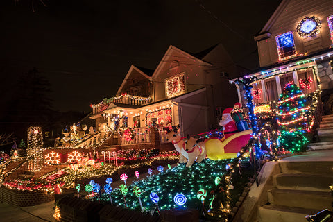 Christmas houses decorated lights Christmas songs and carols