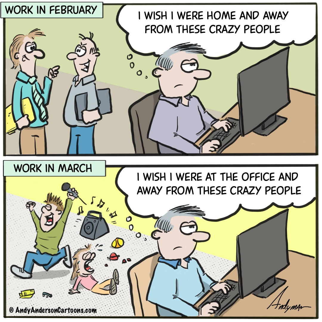 Cartoon/meme about working from home during COVID-19 pandemic ...