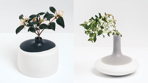 Minimalist ceramic bud vases by Yu Watanabe, Japanese design.