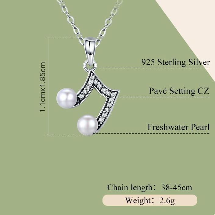 Musical Note Freshwater Pearl 925 Sterling Silver Pendant Necklace F01