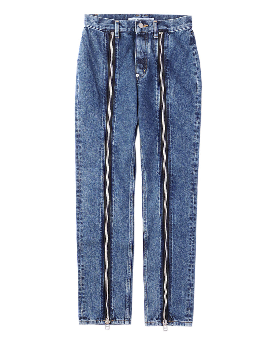 Womens Washed Denim Zipped Pants | Indigo