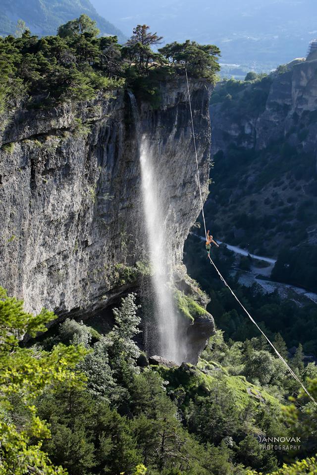 Here is the monster, in front of the waterfall