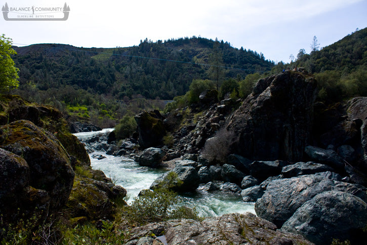 Raging American River below this amazing highline