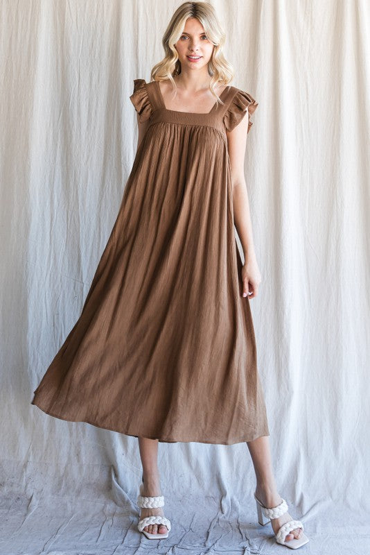 Ripple Frilled Sleeve Midi Dress-Dress-Jodifl-Small-Toffee-cmglovesyou