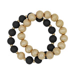 Wood Beaded and Textured Gold Bracelet Set-Bracelets-What's Hot Jewelry-Black-cmglovesyou