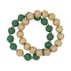 Wood Beaded and Textured Gold Bracelet Set-Bracelets-What's Hot Jewelry-Green-cmglovesyou